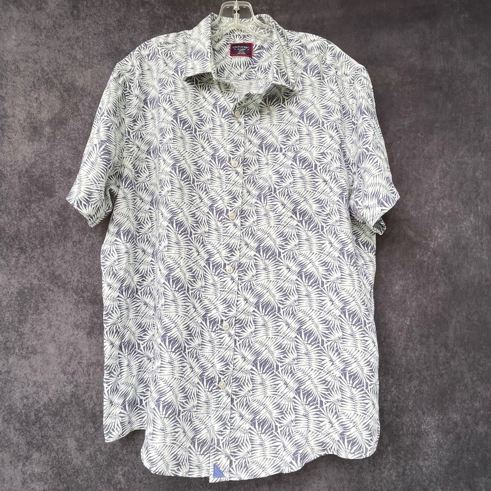 UNTUCKit Mens XL Slim Fit 100% Linen Short Sleeve Palm Print Button Down Shirt